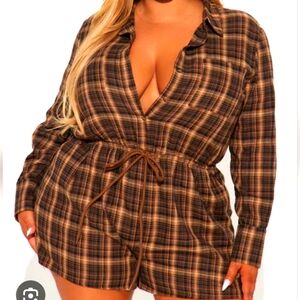 NWT Plaid Button Down Elastic Waist Romper Plus Size 3XL